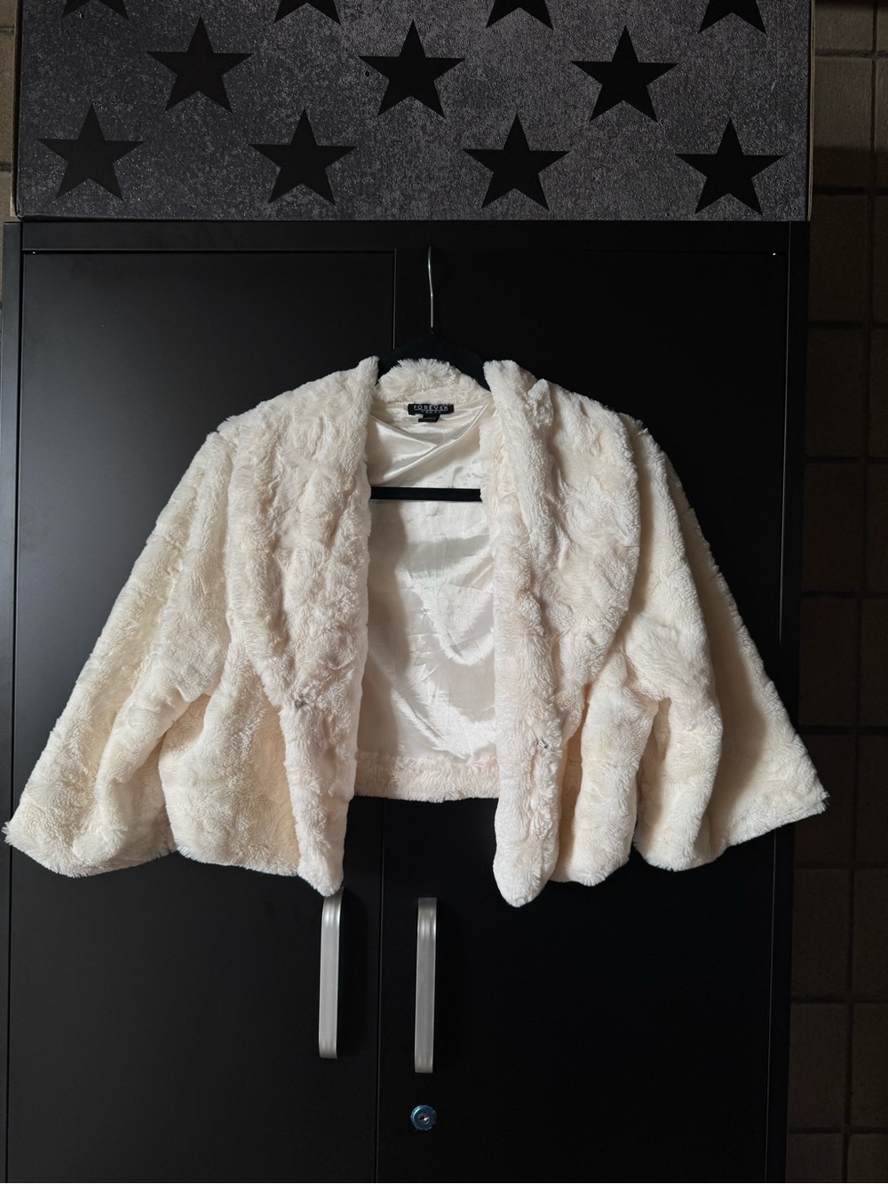 Fuzzy White 3/4 Sleeve Shrug - women 1X